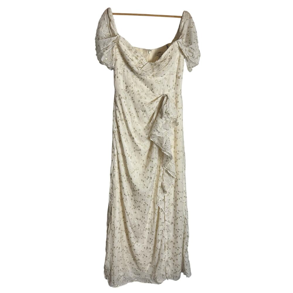 Monique Lhuillier White Gold Metallic Draped Coupe Sweetheart  Formal Gown 10 - Picture 5 of 14